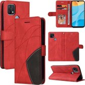 Voor OPPO A15 Dual-color Splicing Horizontale Flip PU-lederen hoes met houder en kaartsleuven en portemonnee (rood)