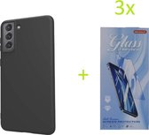 Samsung Galaxy A41 TPU Silicone rubberen hoesje + 3 Stuks Tempered screenprotector - zwart