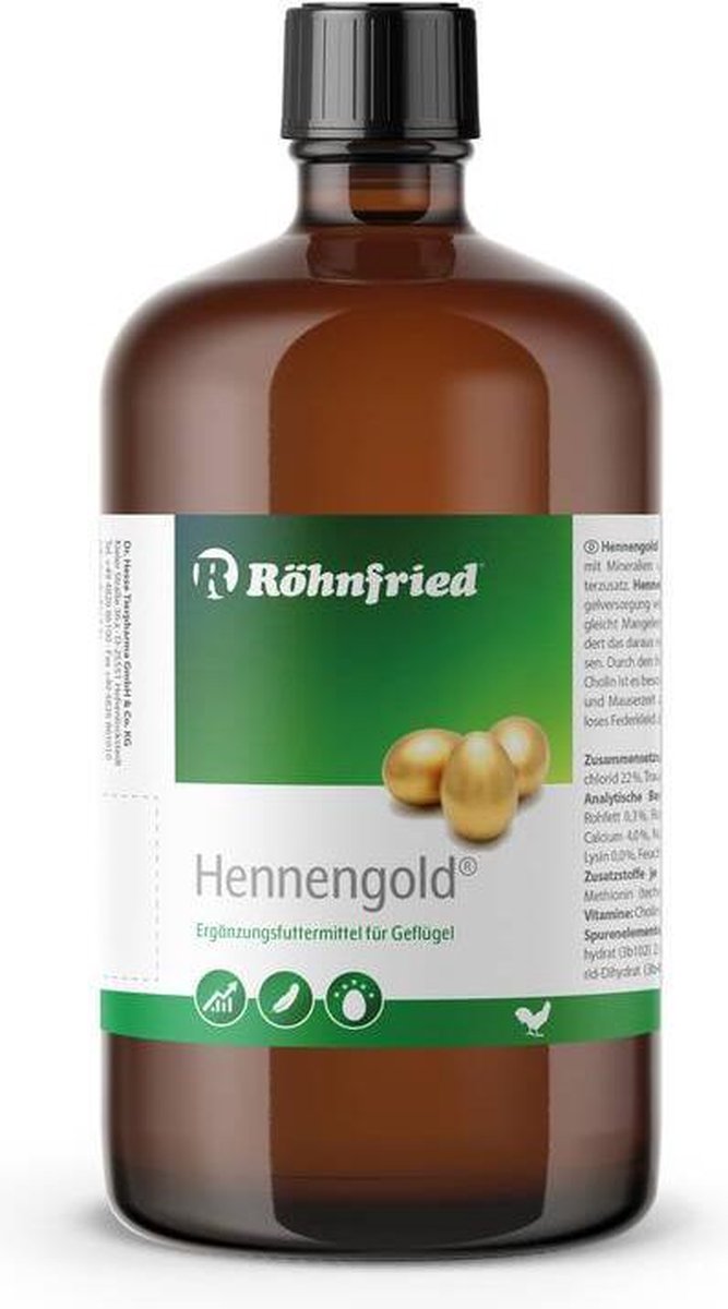 Röhnfried Hennengold 1000 ml - voor kippen, pluimvee - vermindert gebroken eieren en verenpikken - ondersteunt de groei van veren en verenkleed