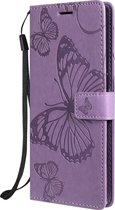 OnePlus Nord N10 5G Hoesje - Mobigear - Butterfly Serie - Kunstlederen Bookcase - Paars - Hoesje Geschikt Voor OnePlus Nord N10 5G