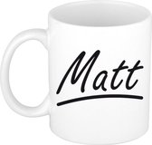 Matt naam cadeau mok / beker met sierlijke letters - Cadeau collega/ vaderdag/ verjaardag of persoonlijke voornaam mok werknemers
