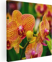 Artaza Canvas Schilderij Geel Rode Orchidee Bloemen - 90x90 - Groot - Foto Op Canvas - Canvas Print