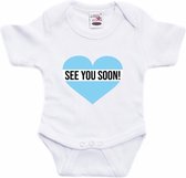 See you soon blauw hart gender reveal cadeau tekst baby rompertje wit jongens - Kraamcadeau - Babykleding 80 (9-12 maanden)