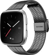 Stalen Smartwatch bandje - Geschikt voor Fitbit Versa / Versa 2 roestvrij stalen bandje - zwart - Strap-it Horlogeband / Polsband / Armband