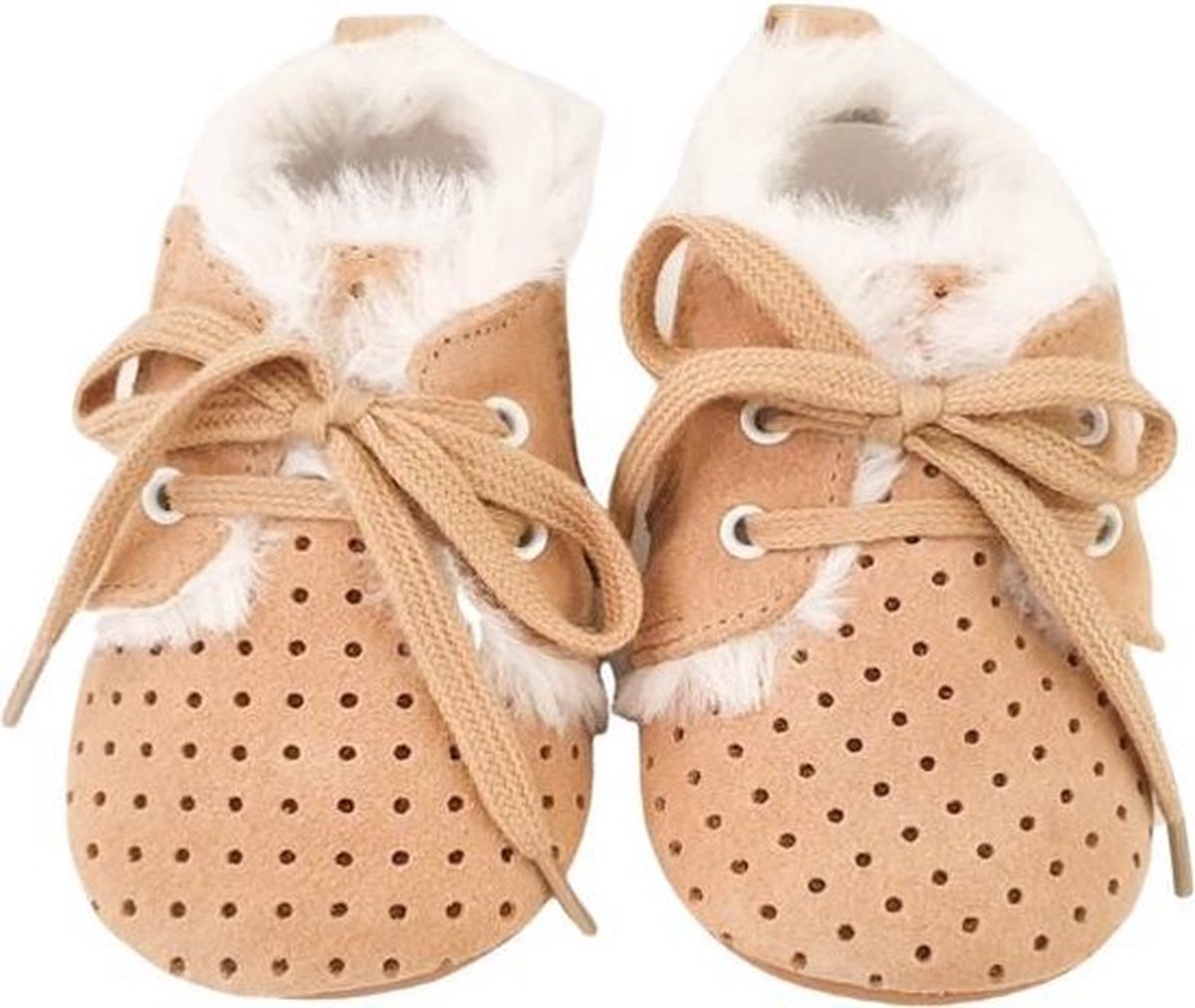 Baby Dutch Winterschoen Baby Boot Bont Suede Cremekleur Schoen met veter