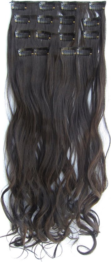 Clip in hairextensions 7 set wavy bruin - 2#