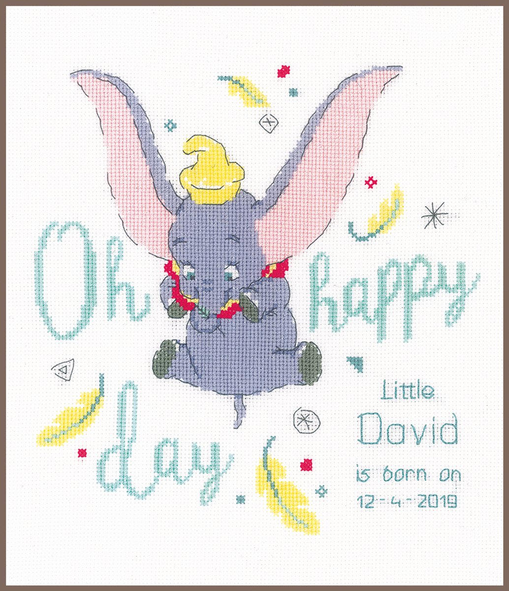 Vervaco - Telpakket kit - Geboorte - Disney Dumbo Oh happy day - PN-0176205 - Borduren - Borduurpakket - Borduurpakket geboorte - Borduurpakket volwassenen