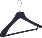 De Kledinghanger Gigant - 10 x Mantel / kostuumhanger kunststof velours zwart met schouderverbreding en broeklat, 42 cm