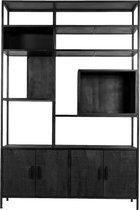 Vakkenkast Zwart - Mangohout/Metaal - 140x42x210cm - Vakkenkast Cube - Giga Meubel