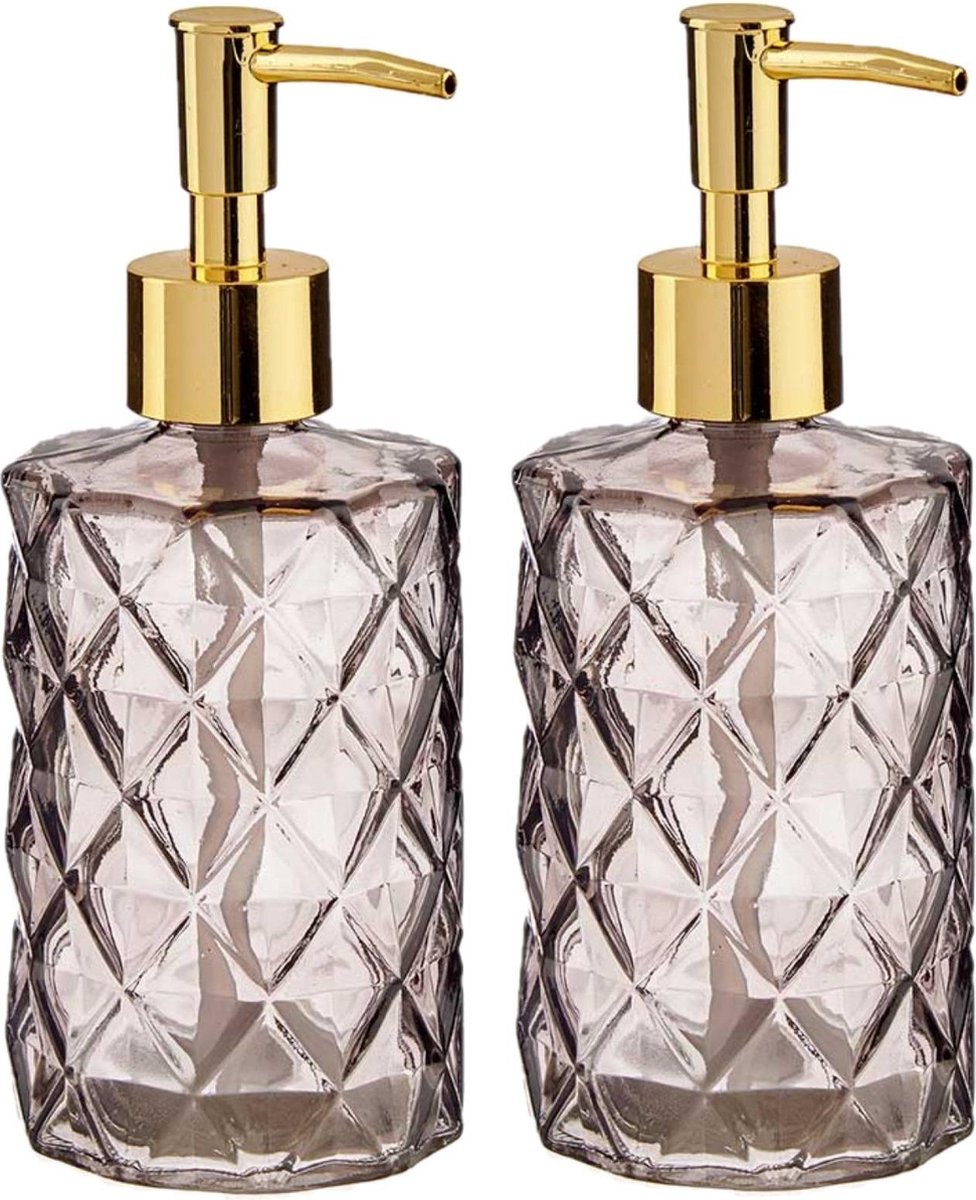 Zeepdispenser | amber glas met RVS zeeppompje | koper