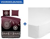 Luxe Dekbedovertrek Eenpersoons - 140x200/220cm - Inclusief 1 Kussensloop - 100% Zacht Polyester - Bordeaux Asiya + Zachte Katoenen Hoeslaken -100x200cm - Wit