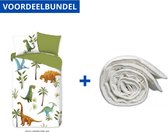 Dekbedovertrek voor Kinderen - Eenpersoons - 140x200/220cm - Inclusief 1 Kussensloop - 100% Versterkt Katoen - Jurassic Park + Wasbaar Microfiber Dekbed - 140x220cm - Wit