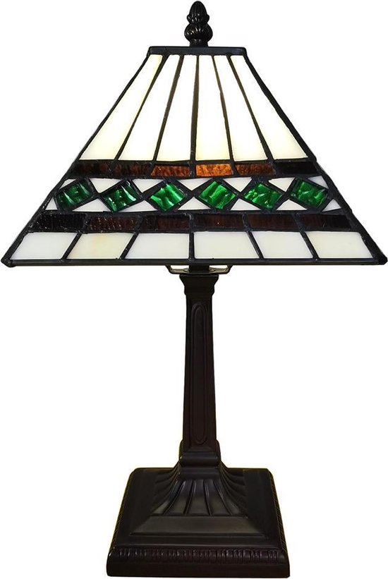 LumiLamp Tiffany Tafellamp 20x20x34 cm Beige Kunststof Glas Tiffany Bureaulamp