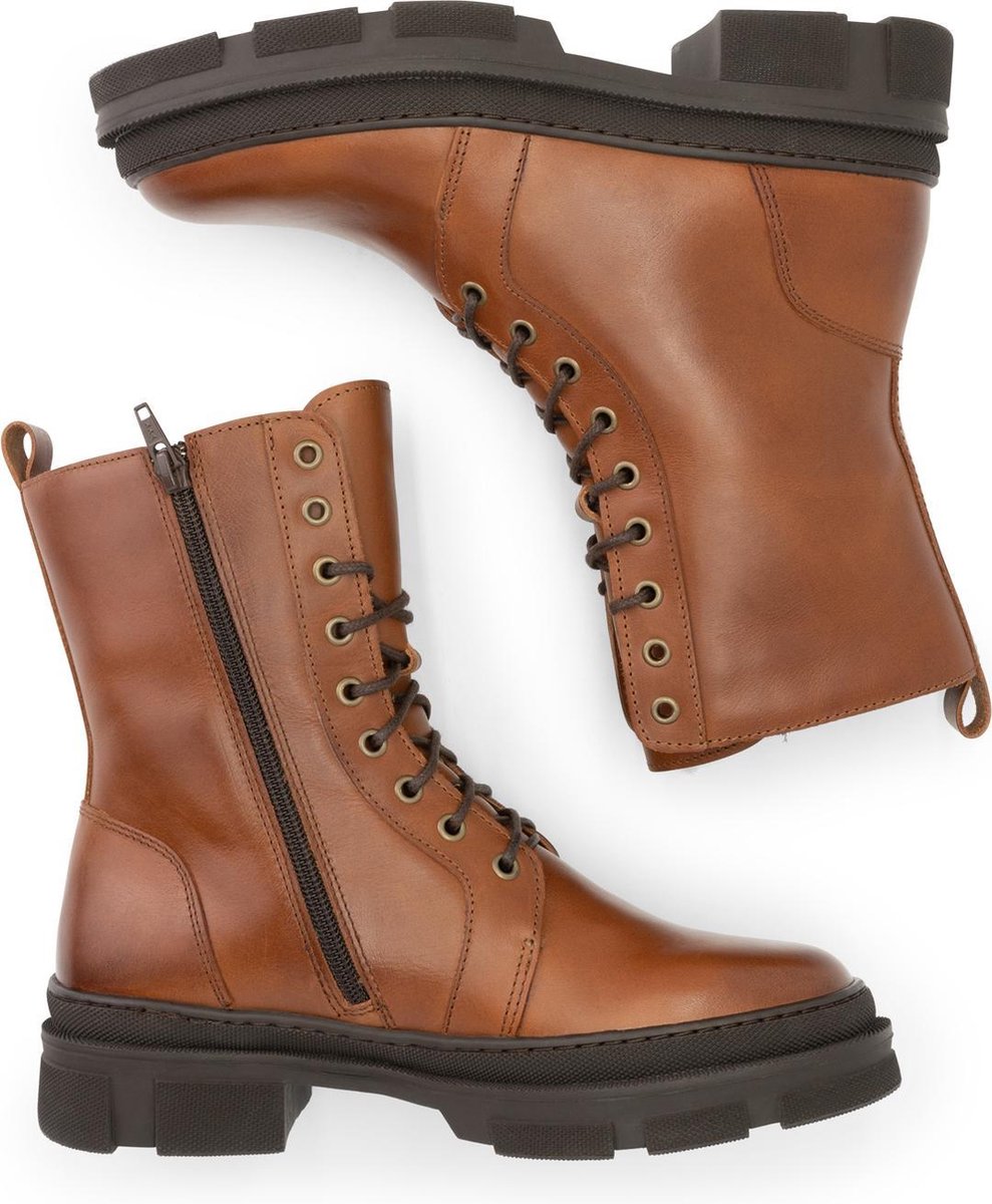 Bottes en cuir pour femmes Mysa Aster - Chaussures à lacets doublées - Cuir  marron... | bol.com