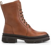 Mysa Aster Leren dameslaarzen - Gevoerde veterschoenen - Cognac Bruin Leer