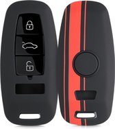 kwmobile autosleutelhoes voor Audi A6 A7 A8 Q7 Q8 3-knops autosleutel Keyless - hardcover beschermhoes - Rallystrepen design - rood / zwart