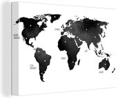 Canvas Wereldkaart - 30x20 - Wanddecoratie Wereldkaart - Paars - Sterrenhemel - Kinderen - Jongens - Meisjes