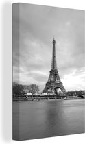 Canvas Schilderij Eiffeltoren in Parijs - zwart wit - 20x30 cm - Wanddecoratie