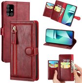 Samsung Galaxy A72 Book case met ritssluiting - Flipcover - Magnetisch - 5 kaarten houder - Rood