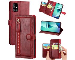 Bookcase Hoesje Geschikt voor: Samsung Galaxy A72 met ritssluiting - Flipcover - Magnetisch - 5 kaarten houder - Rood