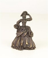 Tafelbel - bronzen sculptuur - vrouw met mand - tafeldeocratie - verzamelstuk - 9 cm hoog