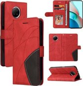 Voor Xiaomi Redmi Note 9 5G CN Versie Dual-color Splicing Horizontale Flip PU Lederen Case met Houder & Kaartsleuven & Portemonnee (Rood)