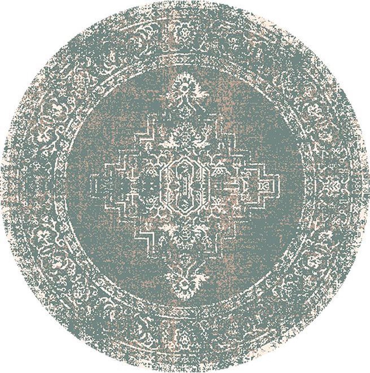 Fraai Rond vintage vloerkleed - Spring Ethnic Groen/Creme - Ø 240cm