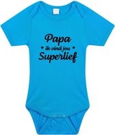 Papa superlief tekst baby rompertje blauw jongens - Kraamcadeau/ Vaderdag cadeau - Babykleding 56 (1-2 maanden)