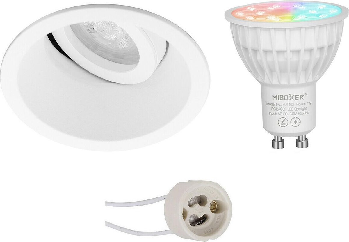 Mi-Light MiBoxer - LED Spot Set GU10 - Smart LED - Wifi LED - Slimme LED - 4W - RGB+CCT - Aanpasbare Kleur - Dimbaar - Proma Zano Pro - Inbouw Rond - Mat Wit - Kantelbaar - Ø93mm
