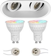 Mi-Light MiBoxer - LED Spot Set GU10 - Smart LED - Wifi LED - Slimme LED - 4W - RGB+CCT - Aanpasbare Kleur - Dimbaar - Pragmi Zano Pro - Inbouw Ovaal Dubbel - Mat Wit - Kantelbaar - 185x93mm 