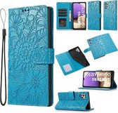 Voor Samsung Galaxy A32 5G Huid Voelen Reliëf Zonnebloem Horizontale Flip Lederen Case met Houder & Kaartsleuven & Portemonnee & Lanyard (Blauw)