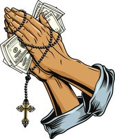 Pray with Money - Gangster - Heren T-Shirt - Getailleerd - Katoen - Ronde Hals