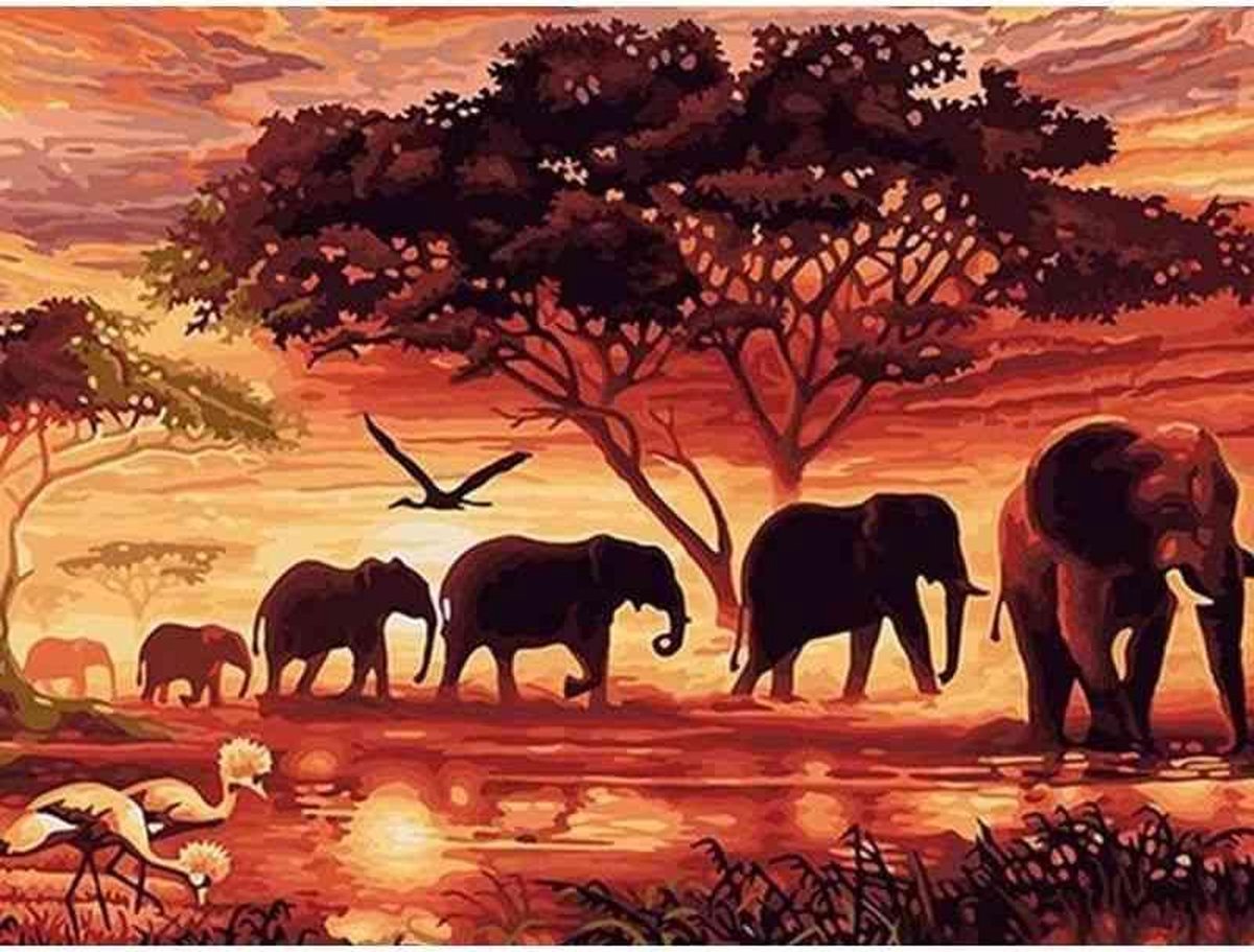Diamond painting - Kudde olifanten - Geproduceerd in Nederland - 40 x 60 cm - canvas materiaal - vierkante steentjes - Binnen 2-3 werkdagen in huis