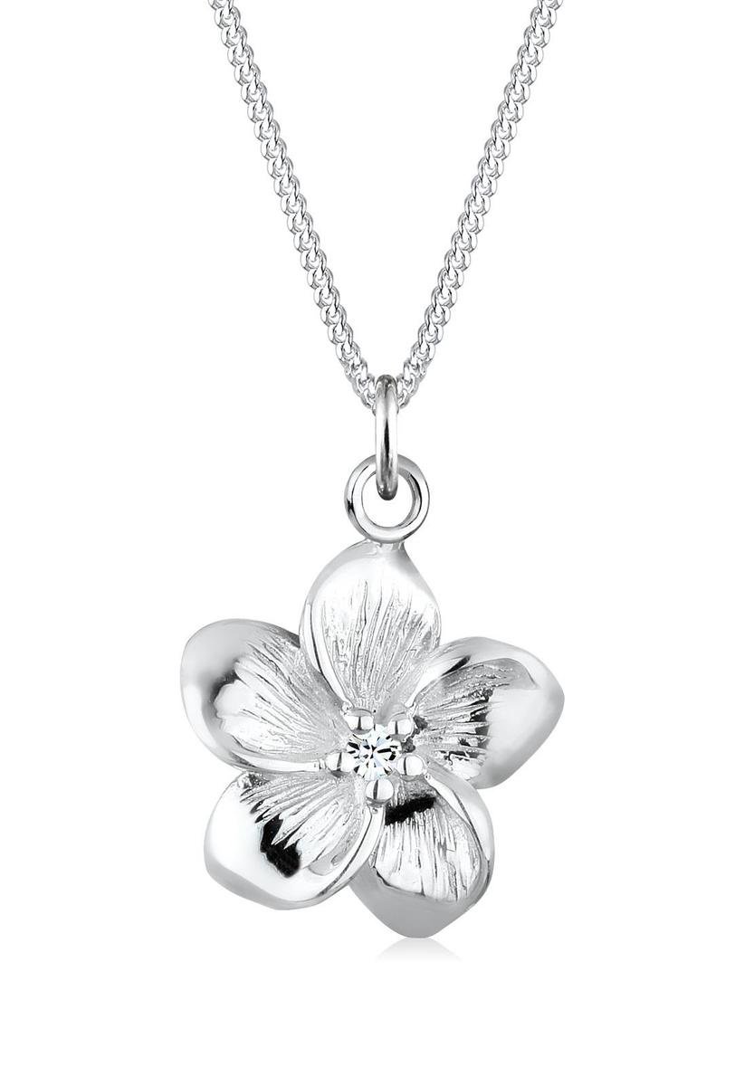 Elli - Halsketting - Dames Frangipani Bloemenhanger Modern Kristallen in 925 Sterling Zilver - Dames