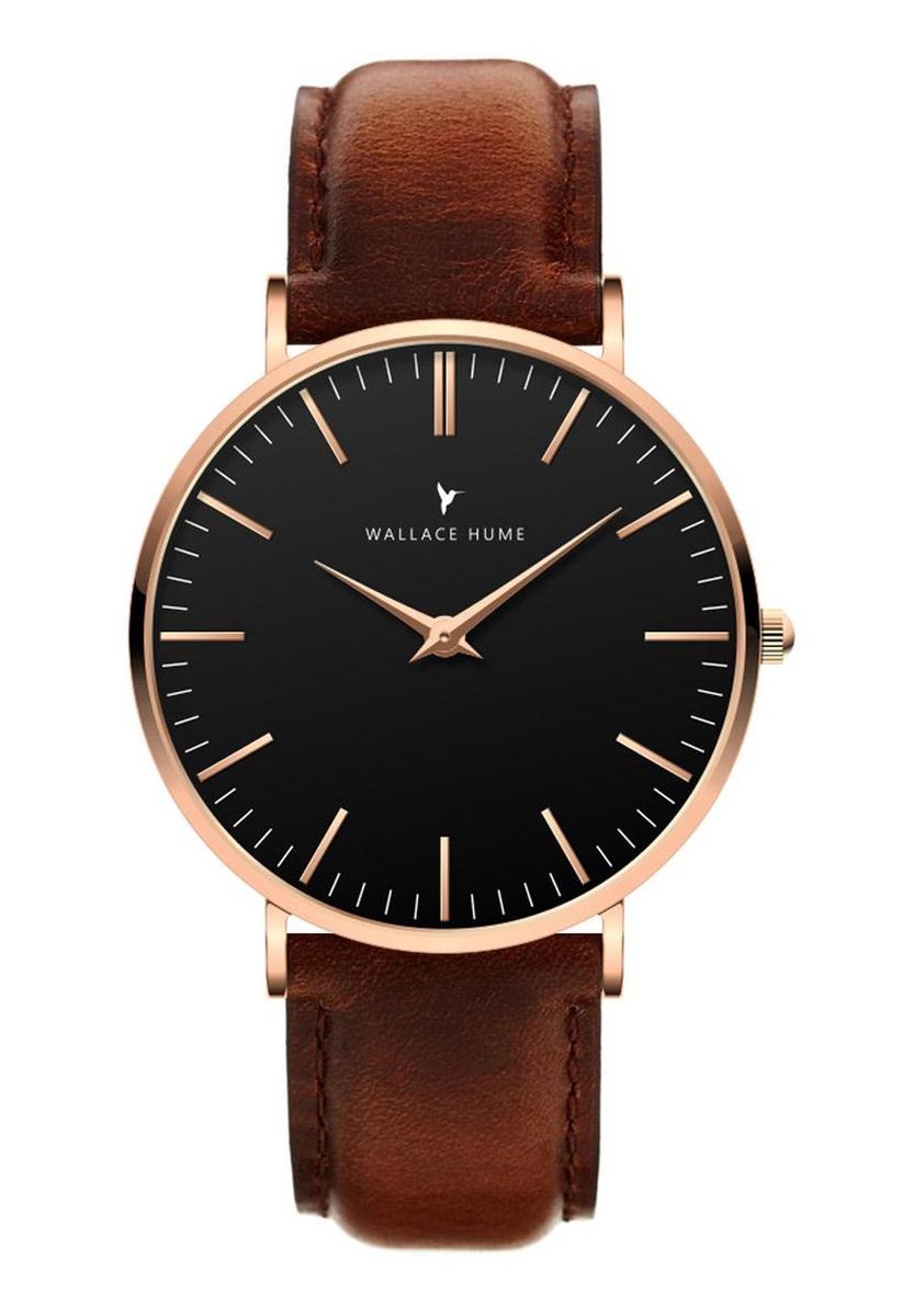 Wallace Hume Zwart Rosé Goud - Horloge - Leer - Bruin