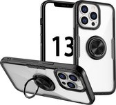 Schokbestendige transparante TPU + acryl beschermhoes met ringhouder voor iPhone 13 Pro Max (zwart)