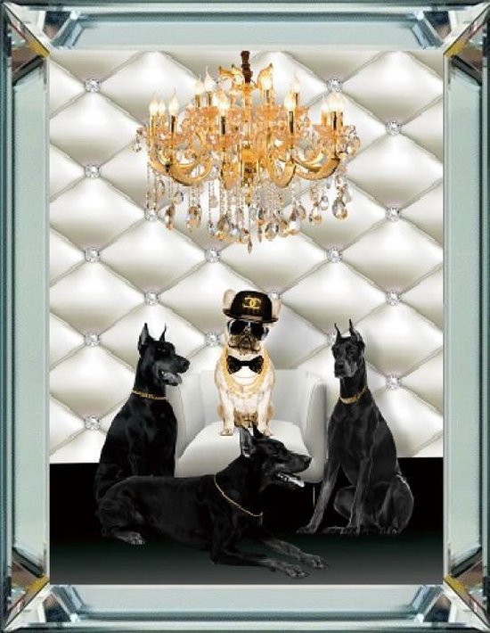 50 x 60 cm - Cadre miroir avec impression - Hip dogs - impression derrière verre