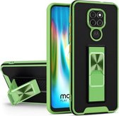 Voor Motorola Moto G9 Dual-color Skin Feel TPU + PC Magnetische schokbestendige hoes met onzichtbare houder (groen)