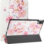 Voor Lenovo Tab P11 Pro Zijdetextuur Gekleurd Tekenpatroon Horizontale Flip Magnetische PU Lederen Case met Drie-opvouwbare Houder & Slaap / Wake-up Functie (Camellia)