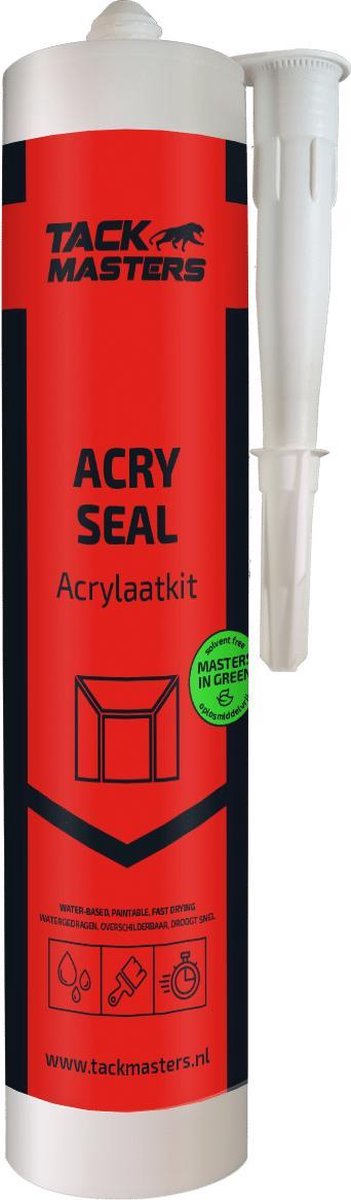 Tackmasters - Acryseal WIT - 310ml koker - Acrylaatkit - Overschilderbare kit - Afkitten - Schilderskit - Reparatiekit - Afdichtingskit - Kitpistool - Kitspuit