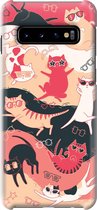 Samsung Galaxy S10 Telefoonhoesje - Premium Hardcase Hoesje - Dun en stevig plastic - Met Dierenprint - Kat - Zwart