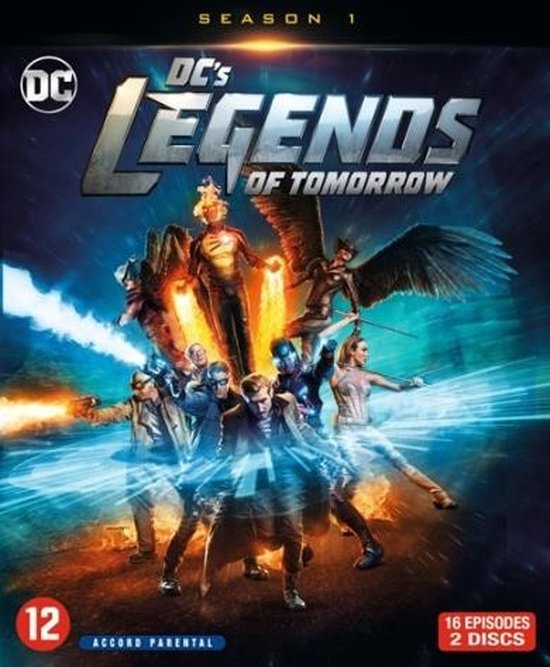 DC's Legends of Tomorrow Seizoen 1 box met de cast, 16 afleveringen, 2 discs. Leeftijdsindicatie 12.