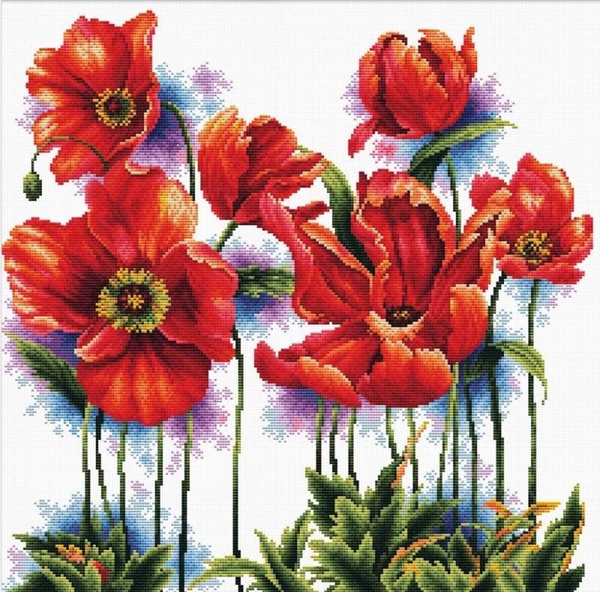 Volledige Borduurpakketen Volwassenen - Voorbedrukt - Hobby en Creatief - Borduurset - Voorbedrukt borduurpakket Poppies Needleart World op aida