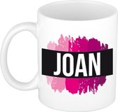 Joan  naam cadeau mok / beker met roze verfstrepen - Cadeau collega/ moederdag/ verjaardag of als persoonlijke mok werknemers