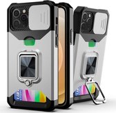 Sliding Camera Cover Design PC + TPU schokbestendig hoesje met ringhouder en kaartsleuf voor iPhone 11 Pro Max (zilver)