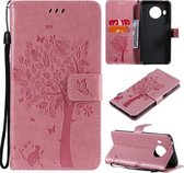 Voor Nokia X10 Boom & Kat Patroon Geperst Afdrukken Horizontale Flip PU Lederen Case met Houder & Kaartsleuven & Portemonnee & Lanyard (Roze)