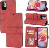 Voor Geschikt voor Xiaomi Redmi Note 10 5G Reliëf Gestreepte Magnetische Gesp PU + TPU Horizontale Flip Lederen Case met Houder & Kaartsleuf & Portemonnee & Fotolijst & Sling (Rood