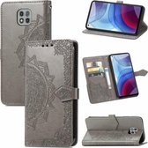 Voor Motorola Moto G Power 2021 Mandala Bloem Reliëf Horizontale Flip Lederen Case met Houder & Drie Kaartsleuven & Portemonnee & Lanyard (Grijs)