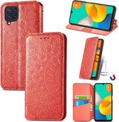 Voor Galaxy M32 Bloeiende Mandala Reliëfpatroon Magnetische Horizontale Flip Lederen Case met Houder & Kaartsleuven & Portemonnee (Rood)