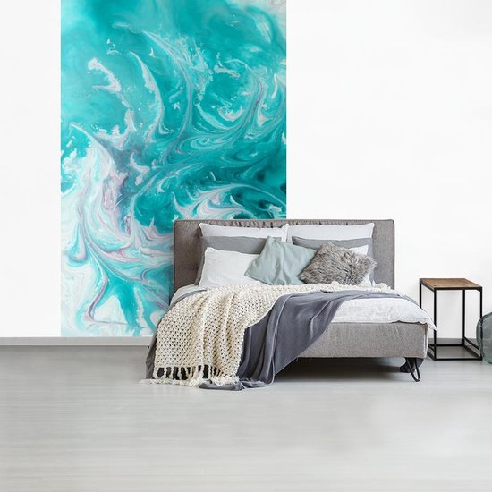 Papier peint - Papier peint photo Aquarelle - Peinture à l'huile - Turquoise - Wit - Largeur 180 cm x Hauteur 280 cm